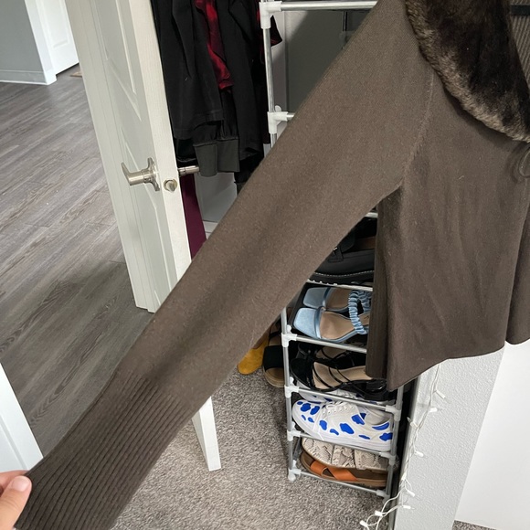 Brown Sweater Cardigan with Faux Fur Collar - Picture 2 of 6